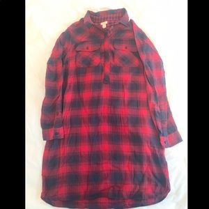 JCrew Factory Navy and Red Flannel Shirt Dress